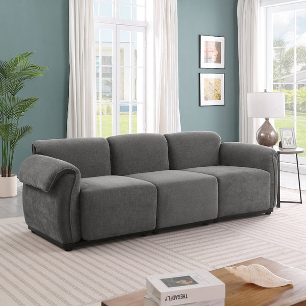 English Elm 102 Inch Linen Modular Sectional Sofa with Hidden Storage and Cloud Cushion Comfort Grey W1099S00205