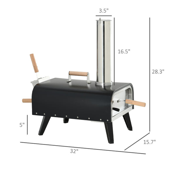 English Elm Outsunny Wood Fired Portable Pizza Oven Stainless Steel with Stone Peel and Cover W2225P174311