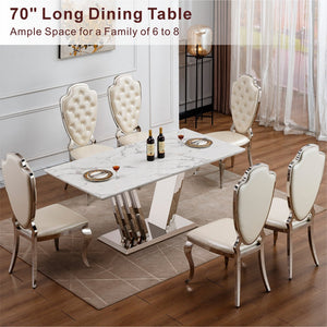 English Elm Marble Dining Table For 6-8, Modern Rectangular Faux Marble Top With Polished Stainless Steel Base W3456S00046