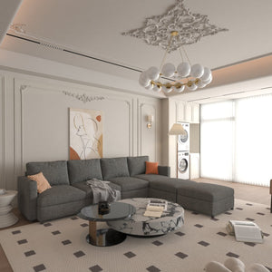 English Elm Modern Large Sectional Sofa U-Shaped 123" Modular Sofa Bed with Ottoman Storage, Plush Chenille Comfort Grey W680S00011