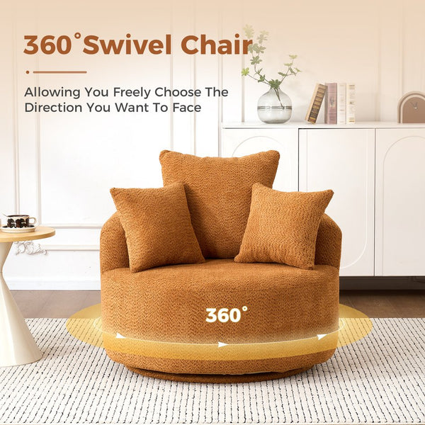English Elm 360° Swivel Accent Barrel Chair with 3 Removable Pillows, High-Resilience Foam, Ergonomic Curved Back, Orange - Durable Stylish Seat W2231P261424