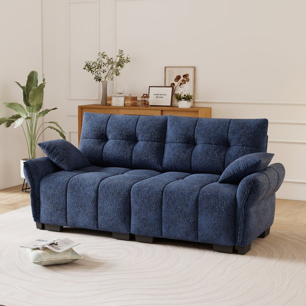 English Elm Premium Chenille Two Seater Sofa Tufted Armrests Foam Support Modern Living Room Blue W714S01632