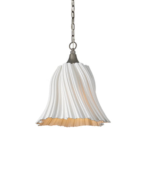 Currey & Company Twirl White Pendant: Elegant 3d-printed Porcelain, Dimmable, Adjustable Length, Modern Design Lighting White Porcelain ,Metal 9000-1282-currey-company