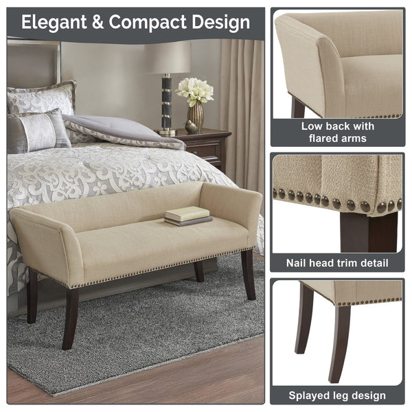 JLA Home Madison Park - 49.5" Welburn Upholstered Bench with Low Back, Nailhead Trim & Wood Legs for Entryway Seating Light Blue MP105-1270