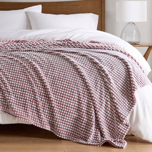JLA Home Madison Park - Blanket plush polyester grid design, OEKO-TEX certified, all-season lightweight warmth for modern homes Red MP51-8414