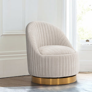 English Elm Leela Plush Chenille Swivel Lounge Chair with Brushed Gold Base, Ribbed Stitching, 440lb Capacity Cream B365P397955