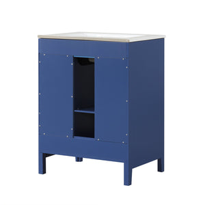 English Elm 24" Modern Bathroom Vanity with Ceramic Sink, Solid Wood & MDF Cabinet, Two Drawers, Shelf Blue N725P245273C