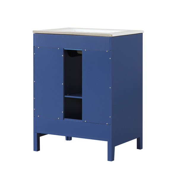 English Elm 24" Modern Bathroom Vanity with Ceramic Sink, Solid Wood & MDF Cabinet, Two Drawers, Shelf Blue N725P245273C