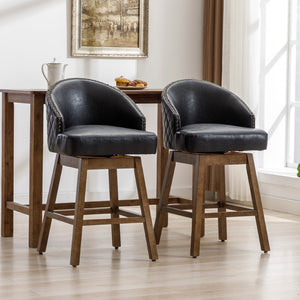 English Elm United We Win Quilted Microsuede Swivel Barstool with Wood Legs and Gold Rivet Trim Black W1568P361703