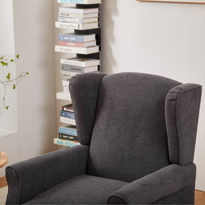 English Elm Coffee Table & Armchair Set with Vintage Roman Column Legs, Breathable Fabric, Solid Rubberwood Craftsmanship Antique Dark Grey W2989P339879