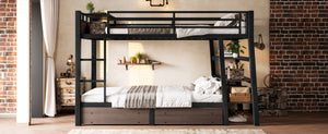 English Elm Full Size Metal Loft Bed with Stair Storage Shelves Bookshelf for Dorms Bedroom W1580S00346