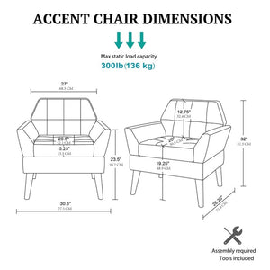 English Elm Modern Hand-tufted Lounge Chair Solid Wood Legs Mid-century Accent Seat for Living Room Blue B035P482917