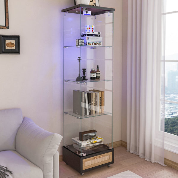 English Elm Modern Glass Display Cabinet With Led Lighting - Space-Saving Antique Storage For Living Room & Bedroom W241P268205