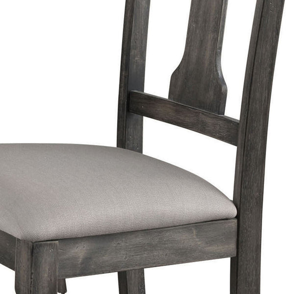 English Elm Tan Turned-Leg Open-Back Side Chairs Set of 2 with Padded Linen Cushion, Weathered Gray Wood Elegance B062P182723