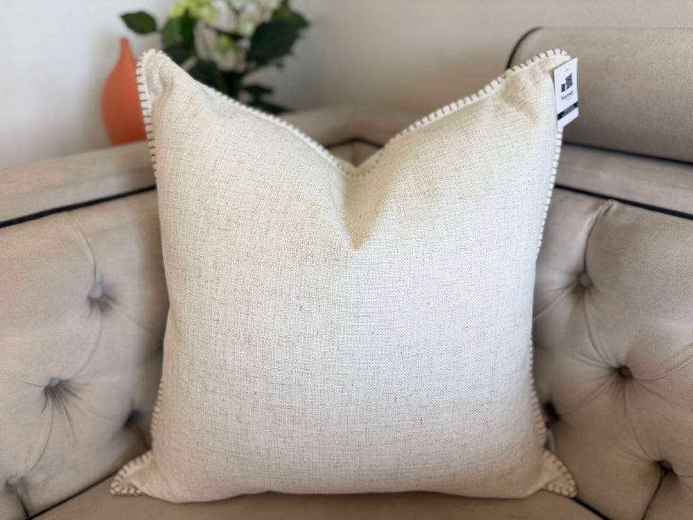 English Elm Homey Cozy Linen Woven Throw Pillow Set with Edge Stitching for Neutral Living Spaces Ivory B357P465721