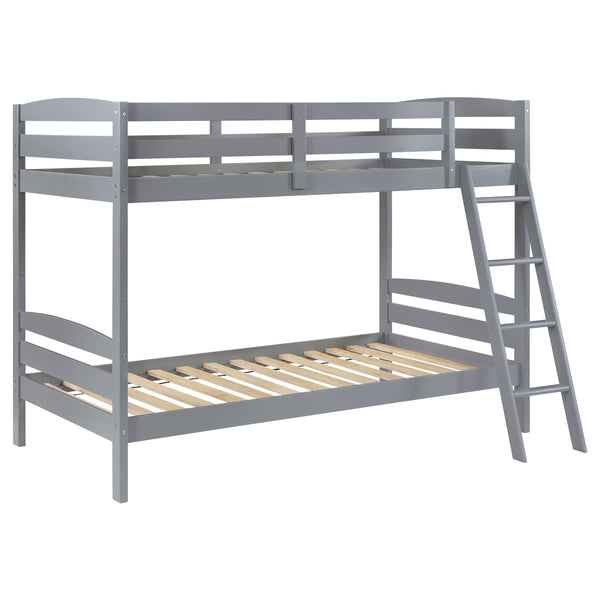 English Elm Kerr Grey Twin Over Twin Bunk Bed with Slatted Headboards, Space-Saving Sturdy Wood Design for Rooms B062P358471