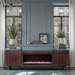 English Elm Radiance 94-Inch Tv Stand With Electric Fireplace, Rosewood Finish - Stylish Storage & Warmth! B108P345211-GIGA