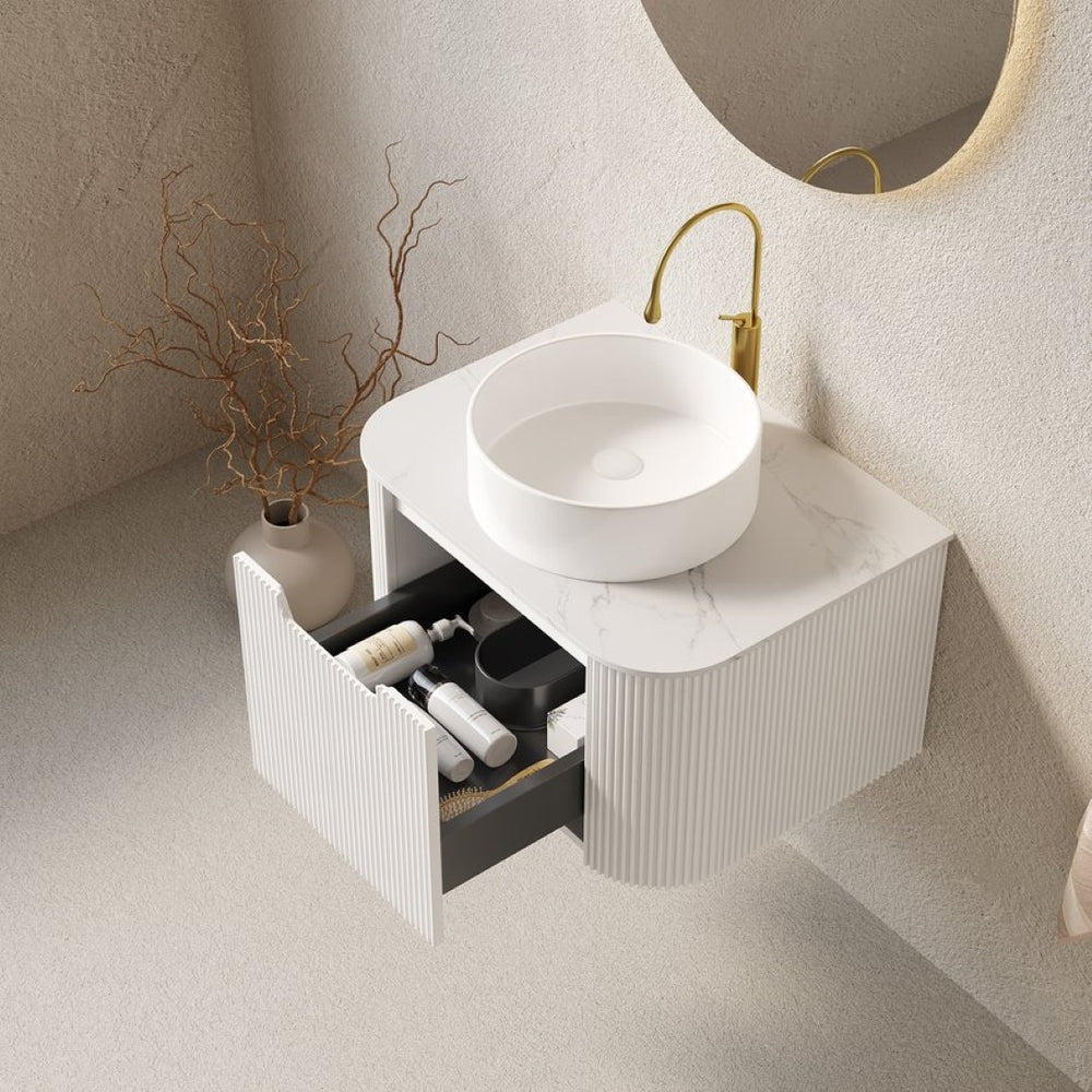 English Elm Dina Floating Bathroom Vanity with Sintered Stone Top and Crystal Glass Basin White W2615S00583