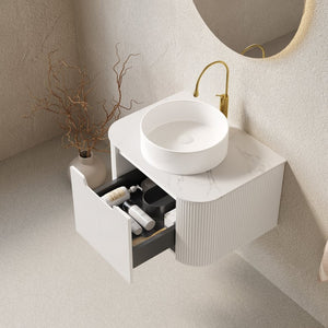English Elm Dina Floating Bathroom Vanity with Sintered Stone Top and Crystal Glass Basin White W2615S00583