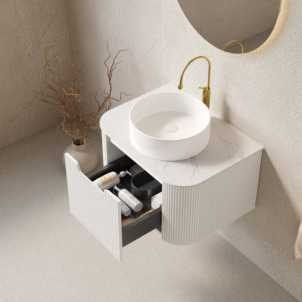 English Elm Dina Floating Bathroom Vanity with Sintered Stone Top and Crystal Glass Basin White W2615S00583