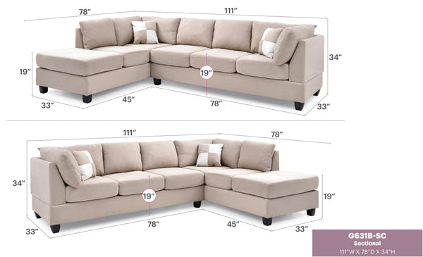 English Elm Malone Modern Microfiber Sectional Sofa with Pocketed Coil & Foam Seating, Removable Backs for EZ Delivery White 27.5 L x 47.5 W x 23 H B078S00531