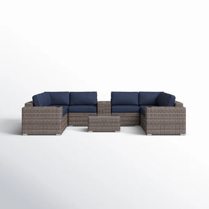 English Elm Fully Assembled Outdoor Wicker Sectional Sunbrella Cushions Aluminum Frame Seats Six B120S00277
