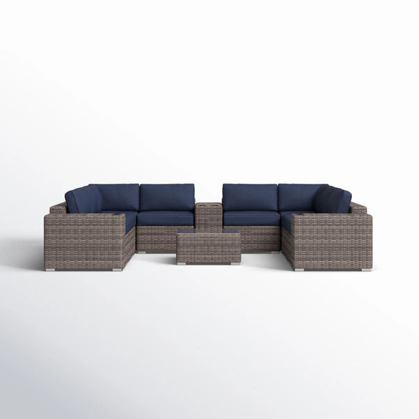 English Elm Fully Assembled Outdoor Wicker Sectional Sunbrella Cushions Aluminum Frame Seats Six B120S00277