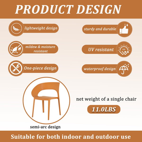 English Elm Tropical Polypropylene Stackable Chairs Set of 4 — Tropical Orange, Weatherproof, Ergonomic, No-Assembly W3450P322882