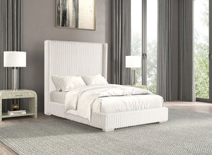 English Elm Bedroom Elegant Contemporary Queen Bed with Fur Chenille Upholstery, Engineered Wood Frame, Mattress-Ready White 65 L x 73.5 W x 7 H B2741P320879