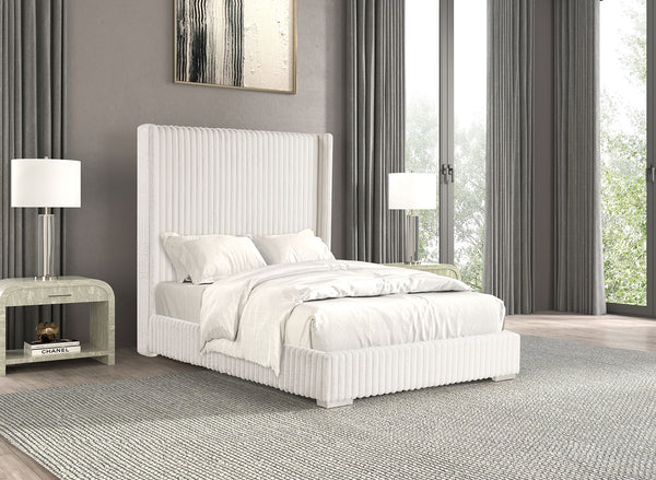 English Elm Bedroom Elegant Contemporary Queen Bed with Fur Chenille Upholstery, Engineered Wood Frame, Mattress-Ready White 65 L x 73.5 W x 7 H B2741P320879