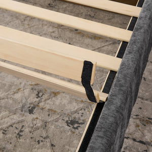 English Elm King Modern Upholstered Platform Bed with Pleated Chenille Headboard, Built‑in Nightstand & Lamp DARK GREY W487S00393