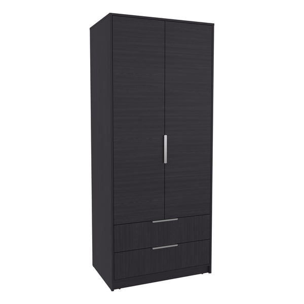 English Elm Wenden Tall Black Armoire with Double Doors, Two Drawers, Hanging Rod & Interior Shelves for Small Spaces B200S00433