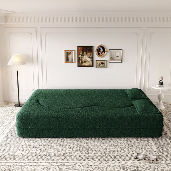 English Elm Modern Full Size Folding Sofa Bed with Teddy Fabric, Foam-Filled 15" Sleeper, 2 Pillows, No Assembly Required Green W1885P272262