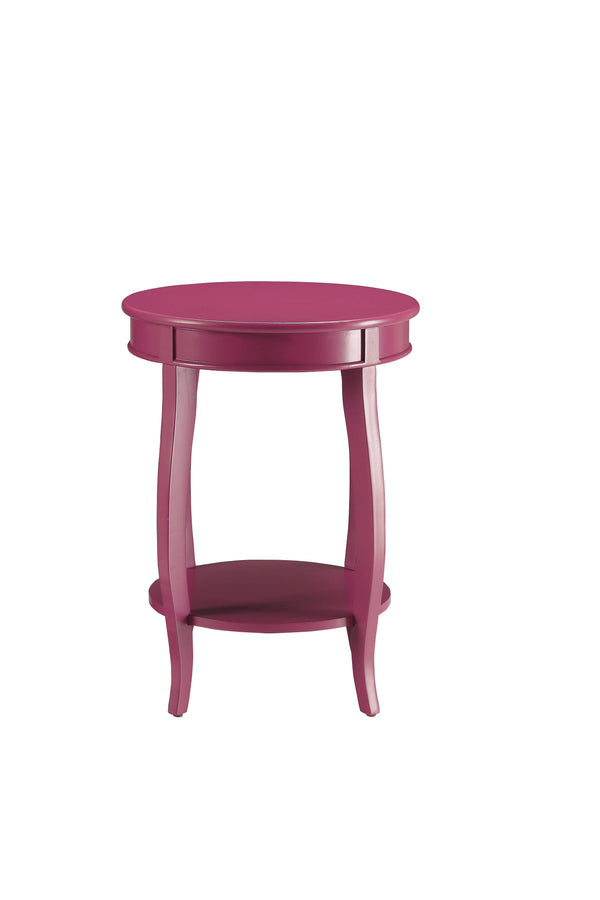 English Elm Aberta Purple Accent Table with Round Top & Lower Storage Shelf, 24" Height, Bold Wood Design B2726P243237