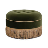 English Elm Yolanda 24" Round Upholstered Accent Ottoman, Olive Green Performance Velvet