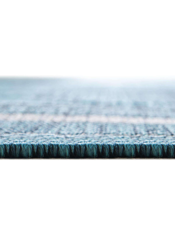 Unique Loom Outdoor Border Soft Border Machine Made Border Rug Teal, Ivory/Gray 7' 10" x 7' 10"