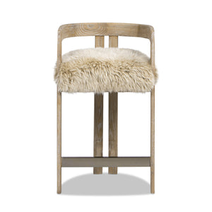 English Elm Jennifer Taylor Home - Millwick Rustic 26.5" Low Back Counter Stool with Genuine New Zealand Sheepskin Fur, Blonde Finish B2719P281851