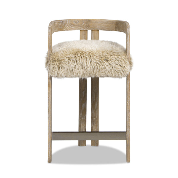 English Elm Jennifer Taylor Home - Millwick Rustic 26.5" Low Back Counter Stool with Genuine New Zealand Sheepskin Fur, Blonde Finish B2719P281851