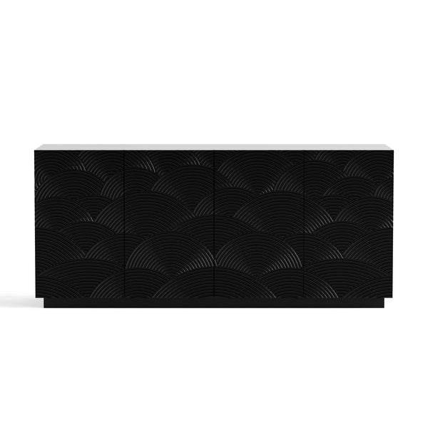 English Elm Sideboard Modern 4-Door Buffet Cabinet with Spacious Top and Enclosed Storage, Durable 66" Long Finish Black W2263P353794