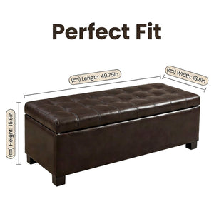 English Elm Storage Bench Tufted Upholstered Entryway Seat with Hinged Lid and Wooden Legs W5325P423784