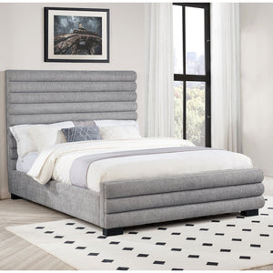 English Elm Grey Upholstered Queen Bed with High Channel-Tufted Bouclé Headboard, Durable Wood Frame, Modern Transitional Style, Textured Gray Appeal B062S01304