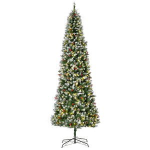 English Elm Homcom 9Ft Pre-Lit Snow-Dipped Christmas Tree With 460 Led Lights, Pine Cones, Berries & More! W2225P229460