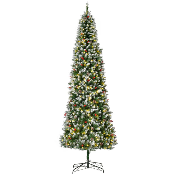 English Elm Homcom 9Ft Pre-Lit Snow-Dipped Christmas Tree With 460 Led Lights, Pine Cones, Berries & More! W2225P229460