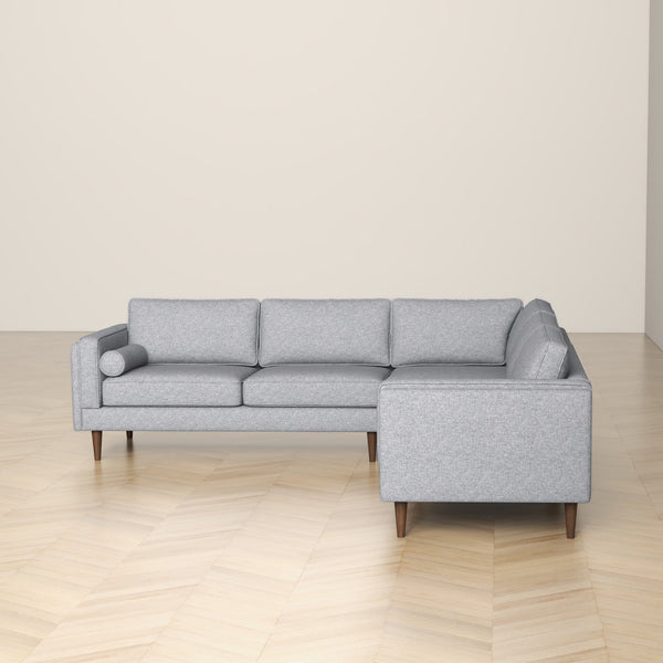 English Elm Ashcroft Furniture - Amber Light Grey Corner Sectional Sofa with Mid-Century Velvet Upholstery, Solid Wood Frame, Removable Cushions and Tapered Legs B183S00073