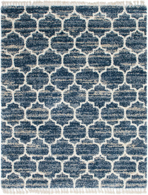 Unique Loom Hygge Shag Trellis Machine Made Trellis Rug Blue, Beige/Ivory 8' 0" x 10' 0"