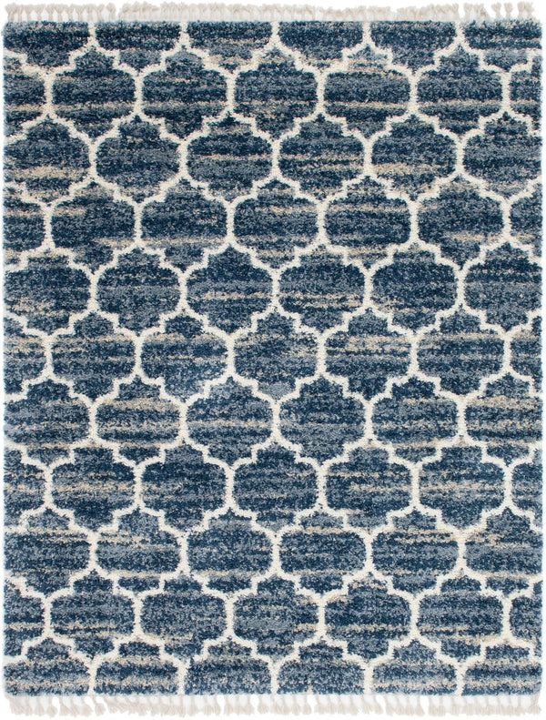 Unique Loom Hygge Shag Trellis Machine Made Trellis Rug Blue, Beige/Ivory 8' 0" x 10' 0"