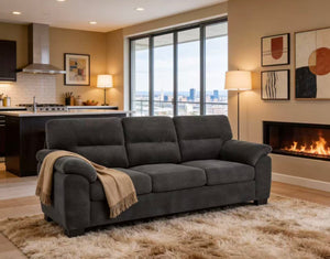 English Elm 3-seater Track Arm Sofa Tufted Textured Fabric Couch for Modern Living Rooms Dark Gray W5568S00009