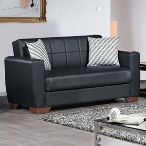 English Elm PrimeNest Nexaro Collection Upholstered Convertible Loveseat with Storage, PU Leather Sleeper Sofa Black PU B030P281700