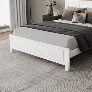 English Elm Queen Pinewood Platform Bed Farmhouse Tall Panel Headboard with Led Lighting and Usb Ports White W504P391091