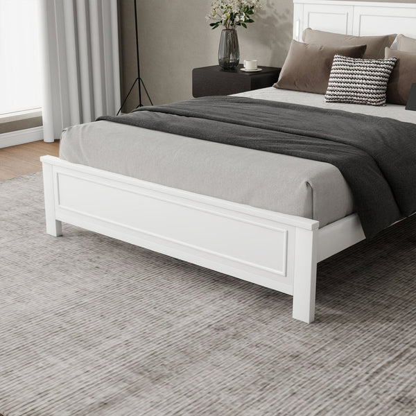 English Elm Queen Pinewood Platform Bed Farmhouse Tall Panel Headboard with Led Lighting and Usb Ports White W504P391091